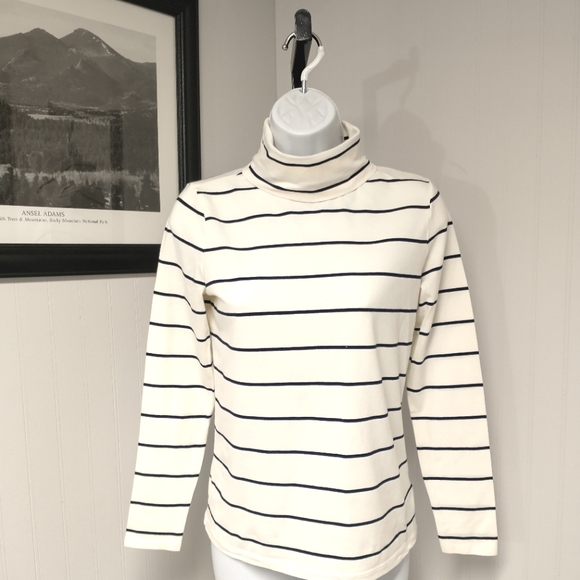 Talbot's Striped Turtleneck Long Sleeve Top Cotton S-Petite - Picture 1 of 4